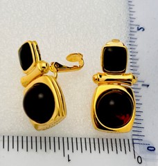 Signed Joan Rivers Vintage Gold Plated Enamel Faux Amber Hinged Pierced Earrings