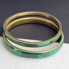 Brass Malachite Stone Inlay Bangle Bracelets Lot of 2