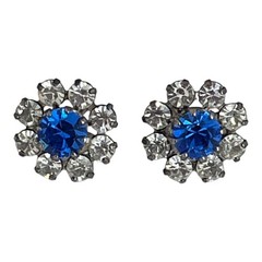 Vintage 1960s Rhinestone Stud Earrings Blue Crystal Silver Tone – 5M