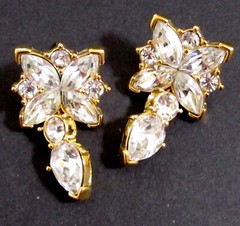 Vtg Runway MONET 80s GP Floret w Icy Swarovski Crystal Dangle Earrings Posts Exc
