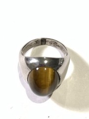Vintage Sterling Silver Tigers Eye Dome Signet Ring Sz 10