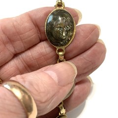 Vintage Silver Tone Abalone Link Bracelet 1970’s Paua Shell Oval Cabochons 7.5″