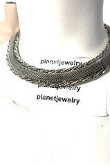 VTG Signed HOBE Silver Mesh NECKLACE & CLIP EARRING Set 1940s ORNATE Demi-Parure
