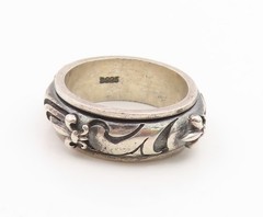 925 Sterling Silver Vintage Ring Floral Scrollwork Spinner Band Sz 10 RG35902