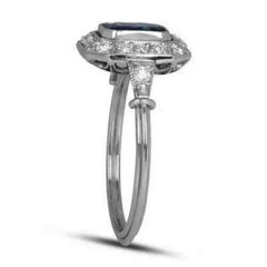 Art Deco Style 1.50Ct Lab-Created Blue Sapphire Halo Ring 14k White Gold Finish
