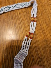 Vintage Multicolor Glass and Stone Bead Necklace Green, White, Red, Gold Beads