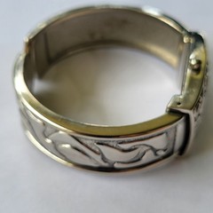 Vtg Collezio WristWatch Silver Tone Cuff Ornate Filigree Western-Style Mother of