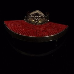 Sajen Vintage Pendant Pin 925 Sterling Silver Fan Face Cinnabar Garn (WCP039055)