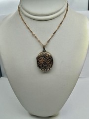 Antique Double Sided Rose Rolled Gold Fleur de Lys Flower Locket Necklace AS IS