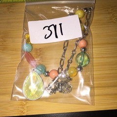 Vintage Multi-Color Beaded Necklace Silver Tone Metal Acrylic Glass Beads Boho