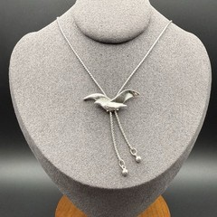 Vintage Avon Silver Tone Bird Pendant Bolo Necklace Adjustable Lariat Modernist