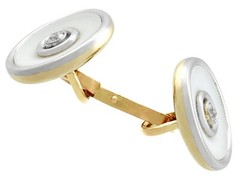 1920’s 0.24 Ct Diamond 18k Yellow Gold and Hardstone Cufflink and Stud Set