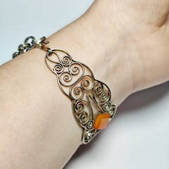 Vintage Baltic Amber Filigree Bracelet 1970s Melchior Cuff 17cm 6.7″