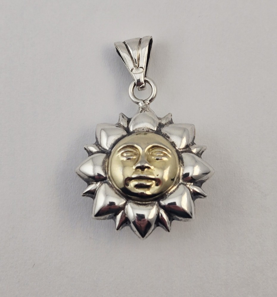 Vintage Milor Italy Sterling Silver Sunburst Two-Tone Sun Face Pendant – 6g