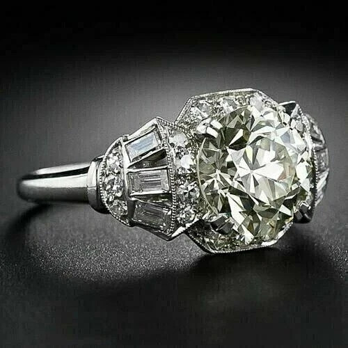 Art Deco Style 3.50Ct Round Cut Lab Created Diamond 14K White Gold Finish Ring