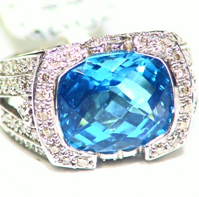 Victorian 14K Gold Natural Diamond Topaz Samuel B Benham BJC Designer Ring Deco