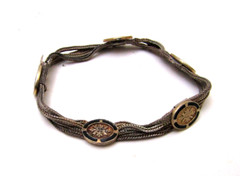 Vintage Sterling Silver 4 Foxtail Chain Enameled Panel Bracelet 925 16.4g 6.75In