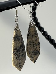 Natural Dendritic Fern Agate French Wire Flat Pull Drop Earrings lightweight