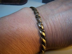 VINTAGE ESTATE DESIGNER BRUSH GOLDWASH STERLING SILVER TENNIS BRACELET 7 1/4″