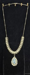 1950s Opaline Glass Intaglio Pagoda Design Demi-Parure Necklace Earrings Set