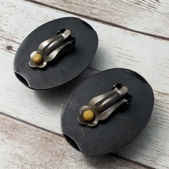 Vintage Clip On Earrings – Extra Large Metal Dark Brown & Brass Tones