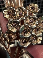 Vntg Purple Forget Me Not Flower Bouquet Brooch Pin Rose Gold Tone 2.5” In Box