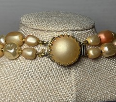 Vintage Necklace Double Layer Bead Peach Gold Tone Faux Pearl Acrylic 20-24”
