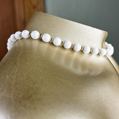 Vintage Signed MONET White Gold Tone Beaded Adjustable Choker Necklace Mod Retro