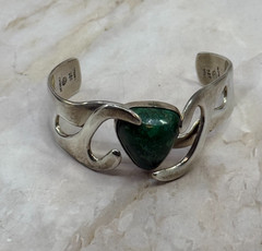 Vintage Estate Old Taxco Mexican Sterling Silver Malachite Signed Cuff Bracelet