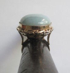 Sz 5.75 BIG BOLD VINTAGE STERLING SILVER CELEDON JADE SOLITAIRE RING TAIWAN