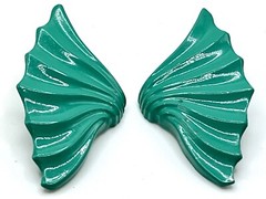 Lg Vintage Teal Fan Shaped Statement Earrings For Pierced Ears 1970-1990 Style