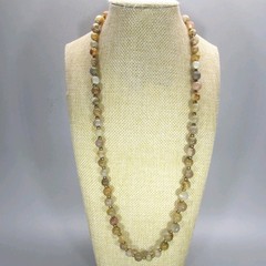 Vintage Stone Bead Necklace Gold Tone 24 Inch