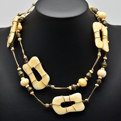 Original Vintage Designer MCM Bronze Bovine Coral Gemstone Bone Estate Necklace
