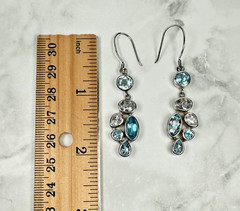 Sterling Silver Aquamarine & White Topaz Cluster Dangle Earrings – 2 1/4″