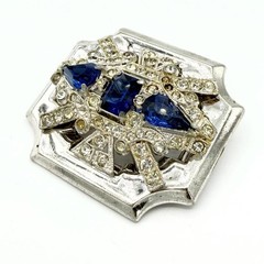 Signed 1940s McClelland Barclay Silver-Tone Sapphire Blue & Clear Rhinestone Pin