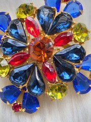 Vintage Signed Edlee Maltese Cross Brooch Multicolor Rhinestones Statement