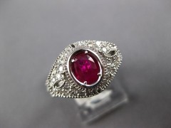 1.03CT DIAMOND & AAA RUBY 14KT WHITE GOLD OVAL & ROUND FILIGREE ENGAGEMENT RING