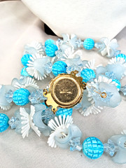 Vintage WESTERN GERMANY Frosted Turquoise Beaded Necklace Mid Century Jewlery