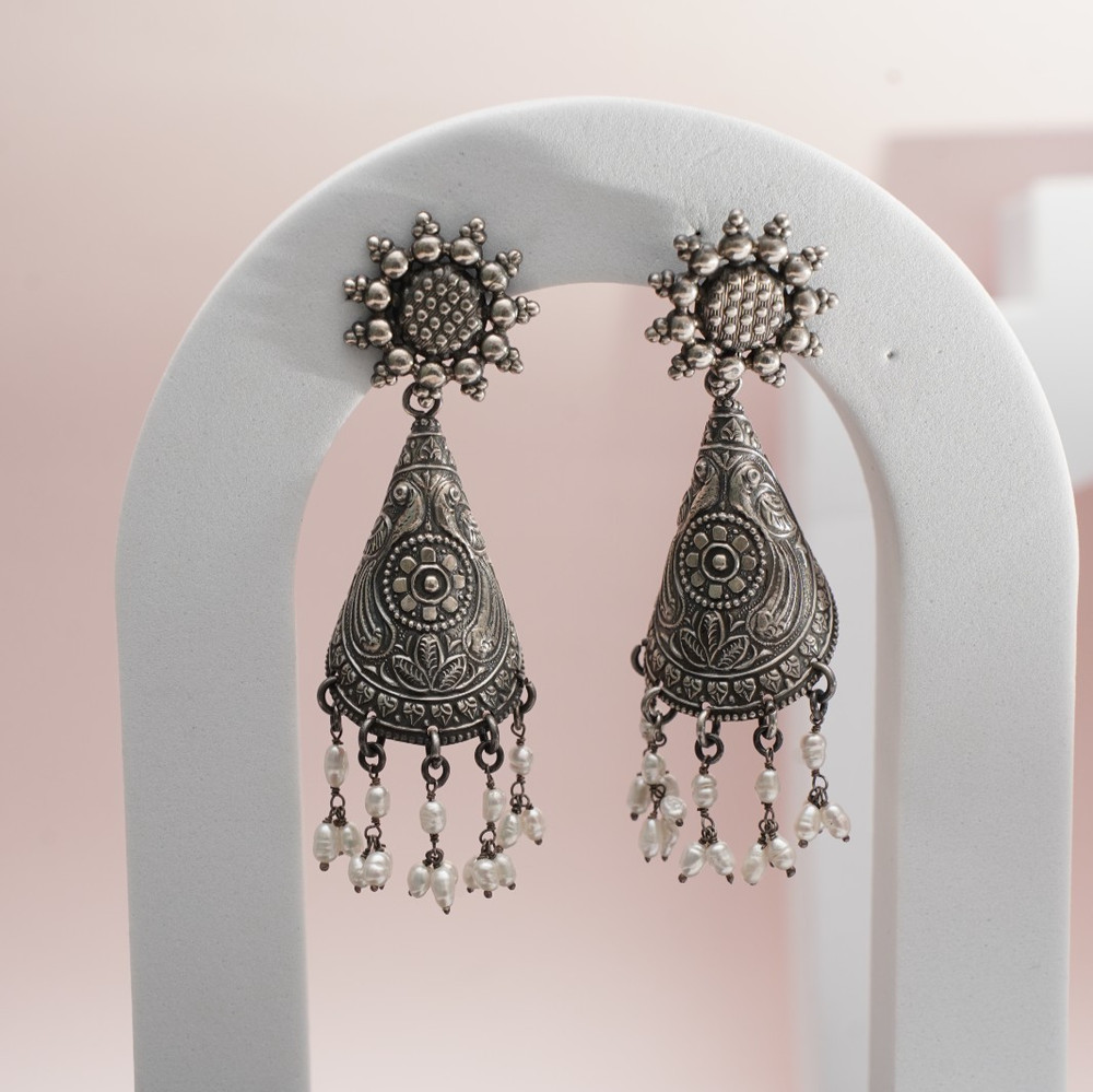 Oxidized Sterling Silver Earrings 12″ 925 Handcrafted Women’s Modern Jewellery E