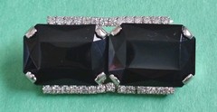 Vintage BLACK Colored Lucite W/ Clear Stones Brooch in Silver Tone