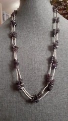 Amethyst Chips & White Glass seed Bead Station Double strand Necklace. 28 In.