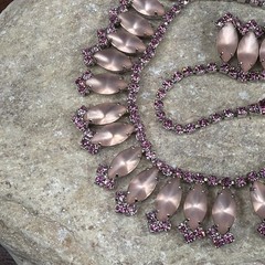 Vintage 1950’s Pink Rhinestone Bib Necklace statement 15.5″ silver tone