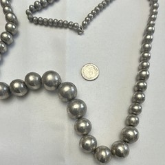Silver Tone Metal Graduated Round Ball Bead Necklace, Hook Closure, No Stone