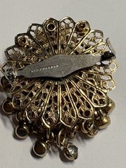 Vintage 1930s Rhinestone Dangle Brooch Gold Tone Filigree PAT 2066969 Art Deco