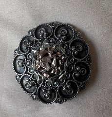 Vintage Brooch Rose Tone Flower Marcasite Pin 800 Silver 1.5″ Made in Greece