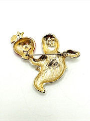 Vintage Halloween Ghost Brooch Enamel Pumpkin Jack O Lantern Statement Pin 2×2″