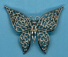 Vintage Crown Trifari Signed Silver Tone Butterfly Brooch 1955-1969