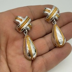 Vtg X Drop Silver Gold Tone Rope Teardrop Dangle Earrings Designer PD Nice