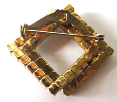 Vintage Amber & Clear Rhinestone Pin And Amber Bracelet