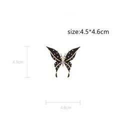 Vintage Black Enamel Butterfly Brooch Gold Tone Crystal Rhinestone Pin